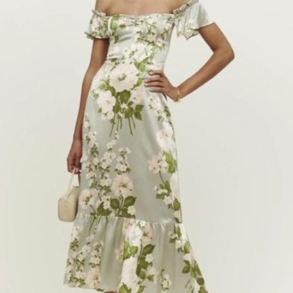 NWOT Reformation Sianna Silk Floral Midi Dress in Tarragon S $328 - Picture 4 of 12